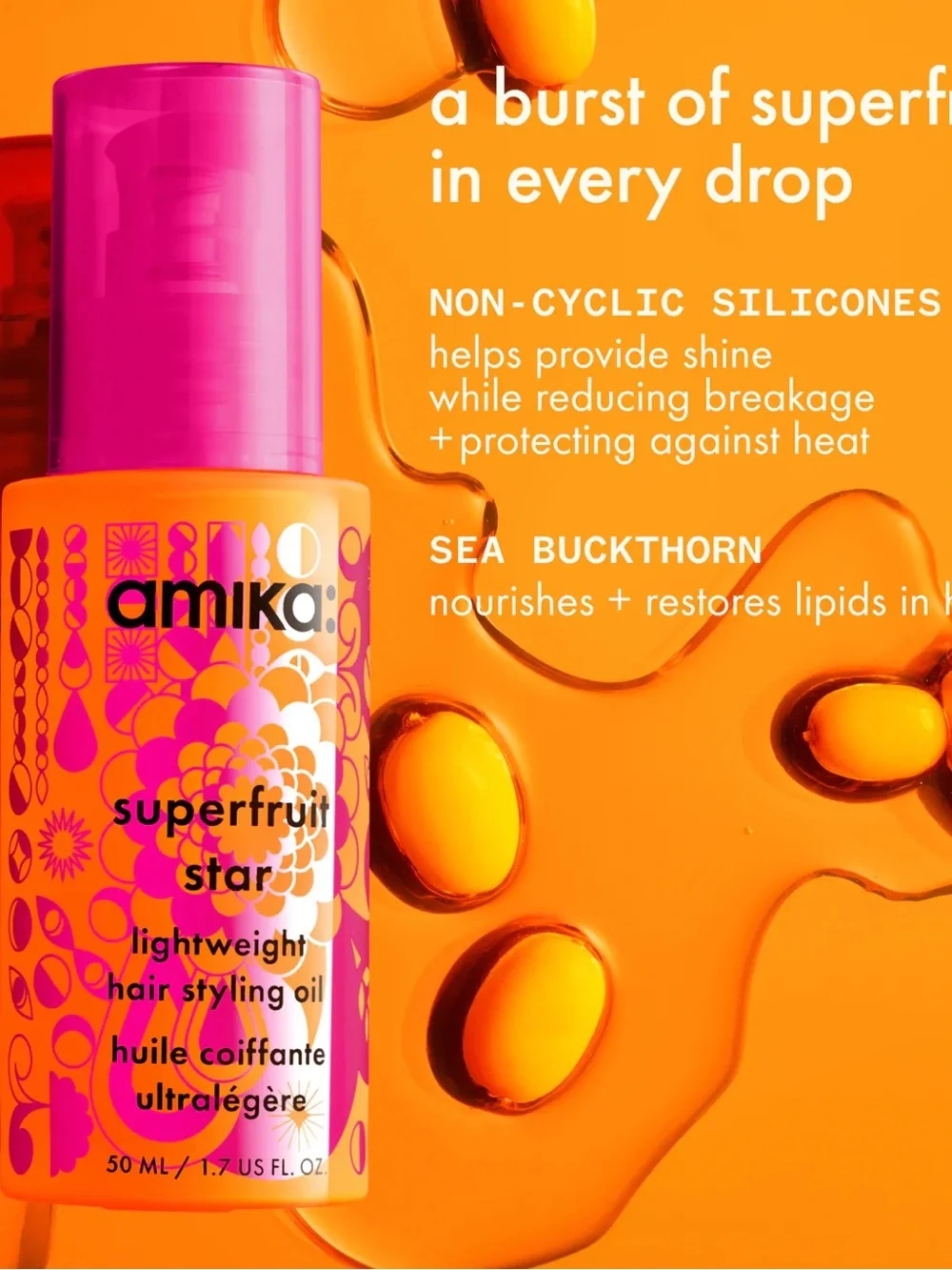 amika Superfruit Star Lightweight Hair Styling Oil BNIB! 20ML Size